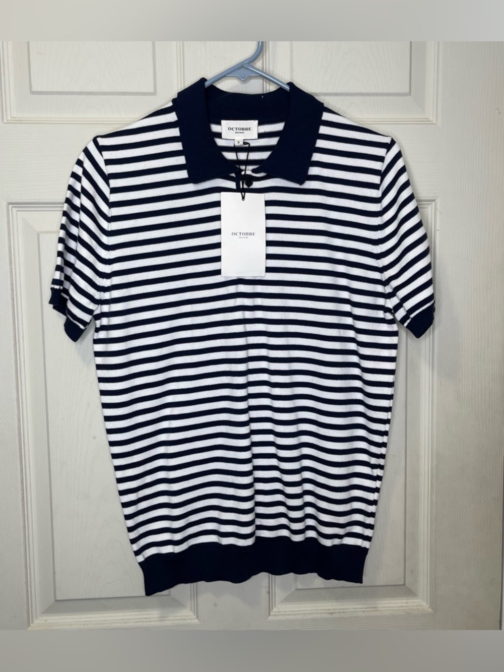 Octobre Editions Men's Tino 100% Cotton Blue/White Striped Polo Short Sleeve S